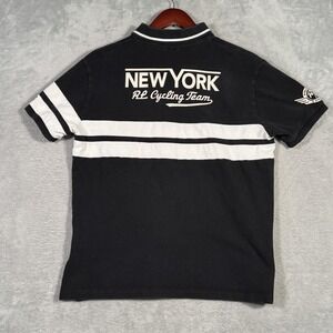 Polo Ralph Lauren Shirt Mens L Black Stripe New York RL Cycling Team Custom Fit